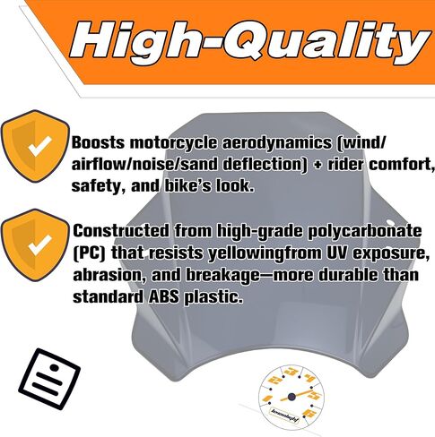 Adjustable Universal Motorcycle Transparent colourless/black Windshield Windscreen Fits 22MM 25MM 28MM Handlebars, ABS Wind Deflector, for Yamaha MT-07 FZ6R (Transparent black) in Saudi Arabia