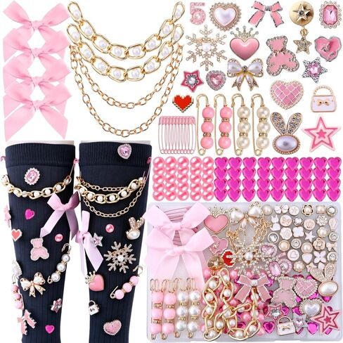 Junk Socks Charms Kit, 133PCS Shoe Charms for Sneakers, Sock Jewelry Charms Brooches and Pins for Women to Decorate Junk Socks, Hats in Saudi Arabia