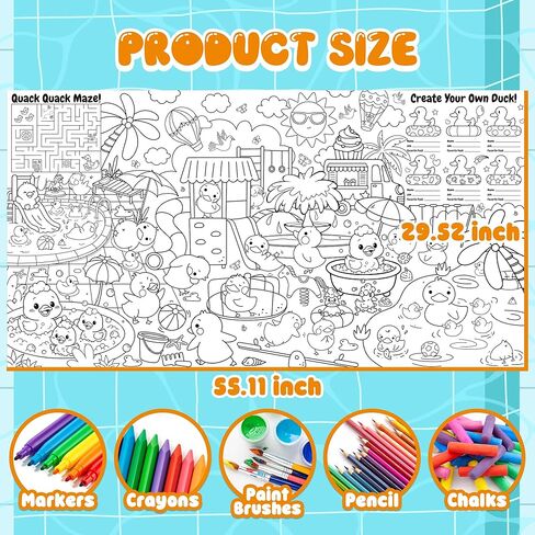 Duck Giant Coloring Poster Cute Little Yellow Duck Tablecloth with Quack Quack Maze Game Create Your Own Duck Table Cover Classroom Activities DIY Crafts Birthday Party Supplies Wall Decor for Kids in Saudi Arabia