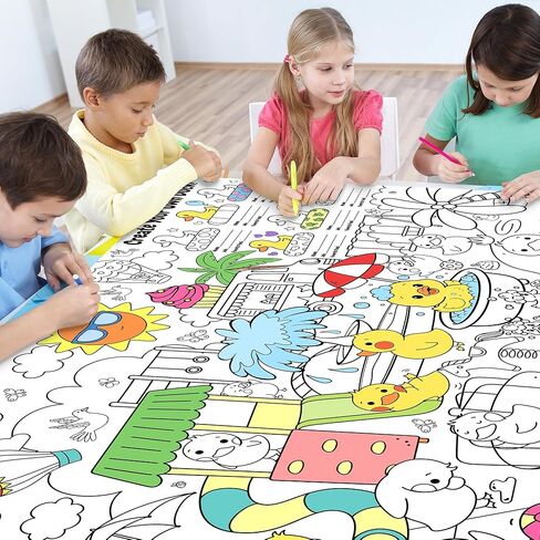 Duck Giant Coloring Poster Cute Little Yellow Duck Tablecloth with Quack Quack Maze Game Create Your Own Duck Table Cover Classroom Activities DIY Crafts Birthday Party Supplies Wall Decor for Kids in Saudi Arabia