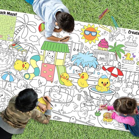 Duck Giant Coloring Poster Cute Little Yellow Duck Tablecloth with Quack Quack Maze Game Create Your Own Duck Table Cover Classroom Activities DIY Crafts Birthday Party Supplies Wall Decor for Kids in Saudi Arabia