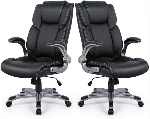 Ergonomic Executive Office Chair with Lumbar Support, Flip-Up Arms, Bonded Leather High Back Desk Chair for Home Office & Workstation, Comfortable Computer Chair for Adults Men Women – Black in Saudi Arabia