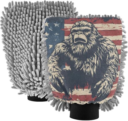 AIXIWAWA USA Sasquatch Print Car Wash Mitt Washing Glove Scratch Free Water Absorbent 2 Pack Large in Saudi Arabia