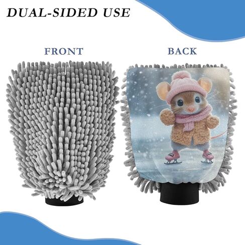 AIXIWAWA Car Wash Mitt Washing Glove Winter Mouse Print Scratch Free Water Absorbent 2 Pack Large in Kuwait