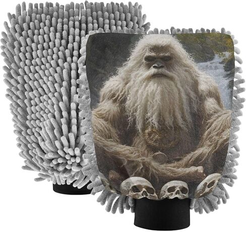 AIXIWAWA Car Wash Mitt Washing Glove Sasquatch Skulls Print Scratch Free Water Absorbent 2 Pack Medium in Saudi Arabia