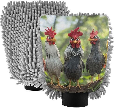 AIXIWAWA Car Wash Mitt Washing Glove Cute Chicken Print Scratch Free Water Absorbent 2 Pack Medium in Saudi Arabia