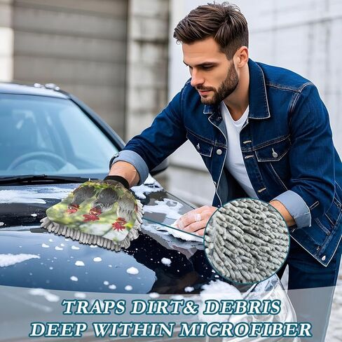 AIXIWAWA Car Wash Mitt Washing Glove Cute Chicken Print Scratch Free Water Absorbent 2 Pack Medium in Kuwait