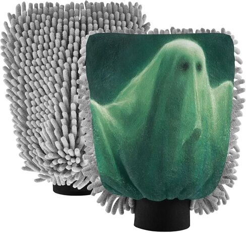 AIXIWAWA Halloween Green Print Car Wash Mitt Washing Glove Scratch Free Water Absorbent 2 Pack Large in Saudi Arabia