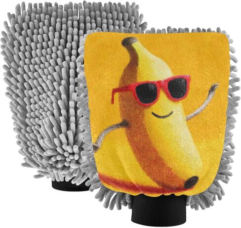AIXIWAWA Cute Banana Print Car Wash Mitt Washing Glove Scratch Free Water Absorbent 2 Pack Medium in Saudi Arabia
