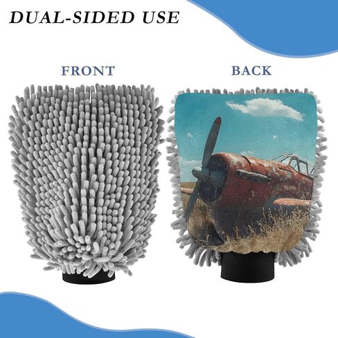 AIXIWAWA Car Wash Mitt Washing Glove Retro Plane Print Scratch Free Water Absorbent 2 Pack Medium in Saudi Arabia
