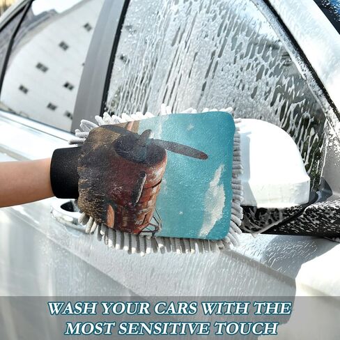 AIXIWAWA Car Wash Mitt Washing Glove Retro Plane Print Scratch Free Water Absorbent 2 Pack Medium in Saudi Arabia