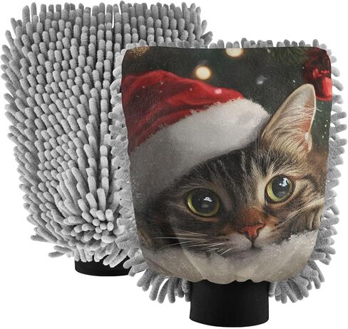 AIXIWAWA Car Wash Mitt Washing Glove Christmas Cat Print Scratch Free Water Absorbent 2 Pack Large in Saudi Arabia