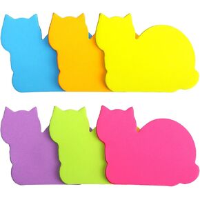 Cute Cat Sticky Notes 6 Color Bright Colorful Sticky Pad 75 Sheets/Pad Self-Sticky Note Pads