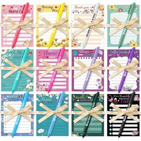 Yeaqee 36 Pcs Employee Appreciation Gifts Empowering Sticky Note Pads with Pens and Ribbons Motivational Sticky Notes Inspirational Pens for Teacher Nurse Students Office Supplies (Nurse)