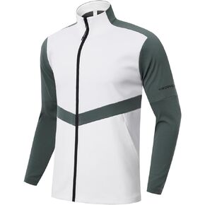 Men's Lightweight Track Jacket Warm Up Zip Up Stand Collar Windproof for Causal Fashion Spring Fall Coat with Pockets Golf