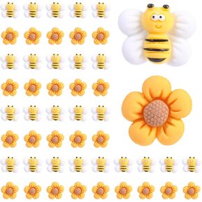 TXIN 50 Pieces Flower Bee Flatback Charms, Resin Tiny Bees Cabochons Flat Back Embellishments Cute Daisy Flowers Crafts Decorations Beads for DIY Nail Jewelry Wreath Cake Crafting Decors in Kuwait