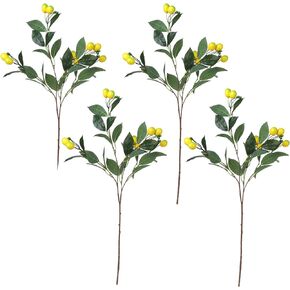 FQQWEE 4 Pcs Artificial Lemon Tree Branches 26.4 Inch Yellow Fake Lemon Stems with Green Leaves for Vase Lifelike Artificial Lemon Plants Faux Fruit Floral Picks for Home Office Weddng Decor