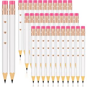 Ireer 36 Pieces Bridal Shower Pencils Golf Pencils with Erasers Half Pencils Pre Sharpened 4 Inch Wedding Pencils 2 HB Mini Hexagon Pencils for Kids Baby Shower Favors Office School Classroom, White