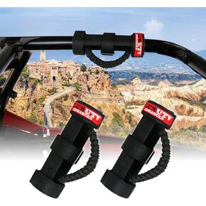 PLUSUTV Roll Bar Grab Handles Grips Triple Straps for UTV ATV Polaris Ranger RZR XP900 1000 Honda Pioneer Talon Kawasaki Wildcat Yamaha YXZ Can Am 1.75-2 Inch Red 2PCS