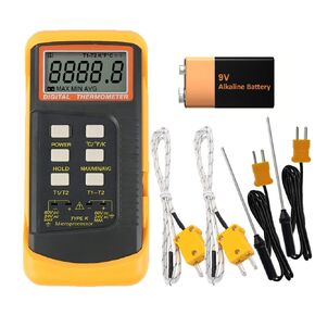 Mengshen K-Type Digital Thermometer, 2 Channel with 4 Thermocouples Probe Sensor -50~1370°C (-58~2498°F) °C °F Kelvin Scale Switchable Handheld Temperature Meter Measurement