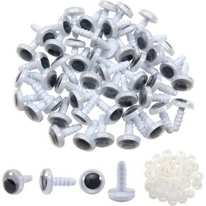 TOAOB 50pcs Black Wiggle Googly Eyes Plastic Safety Eyes 10mm Round Craft Eyes with Washers for DIY Arts Crafts Stuffed Animals Amigurumis Bears Dolls Making
