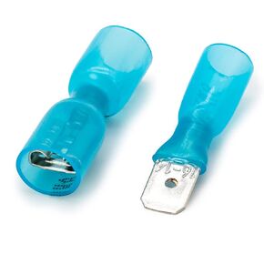 XUUAP 200 pcs (100 Pair) Male Female Spade Connectors F2 6.3mm 1/4'' 16-14 AWG Blue, Heat-Shrink Insulated Quick-Disconnect Electrical Crimp Terminals