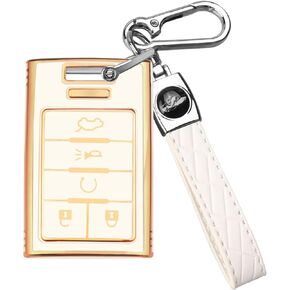 MILD EAST for Cadillac Key Fob Cover with Keychain, 5-Button Key Case for Escalade SRX CTS ATS XTS DTS STS 2008-2014 2015, Soft TPU, Black