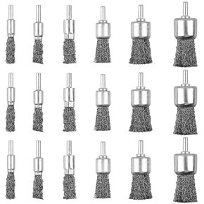 18 Pack Wire End Brush Set, Wire Brush for Drill ,6 Sizes 0.012"Crimped Wire Wheel for Drill 1/4 Inch Shank, for Drill Attachment