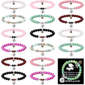 Remuuly 16 Set Graduation Compass Bracelets Gift Cards Set Class of 2024 Compass Bracelet Graduation Cards Beaded Bracelets Gifts High School Seniors Graduation Gifts for Teen Adjustable Size