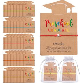 Siifert 40 Sets Preschool Graduation Gifts Include 40 Pcs Adjustable Star Bracelets 40 Pcs Preschool Graduation Kraft Cards 40 Pcs White Organza Bags for 2024 Preschool Graduation Party Decorations