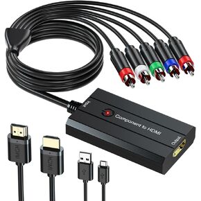 Male Component to HDMI Converter, 1080P YPbPr to HDMI Converter Compatible with DVD/STB/VHS Which Have Female Component Output to View on HDTV via HDMI