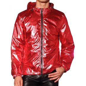 Lars Amadeus Metallic Jackets for Men's Zip Up Disco Party Hooded Windbreaker Shiny Jacket