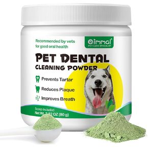 مسحوق تنظيف الأسنان للكلاب - قوة العناية بأسنان القطط والكلاب مع البروبيوتيك، ومزيل البلاك والجير للحيوانات الأليفة، ويدعم العناية بالفم، والأسنان الصحية، واللثة، ومعطر التنفس للكلاب، 80 جم in Kuwait