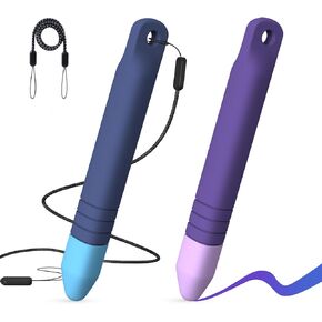 Kid-Friendly Stylus Pens for Touch Screens with Tethers - Mixoo Anti-Rolling Tablet Stylus 2 Pack for Kids, Compatible with iPad, iPhone, Tablets, Kindle and All Touch Screen Devices (Blue+Purple)