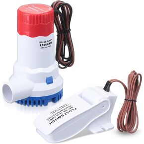 Boat Bilge Water Pump 12 V 1500 GPH Electric Marine Bilge Pump and Automatic Boat Bilge Pump Float Switch 12 V 24 V 32 V for Boats, 2 Pieces in Total