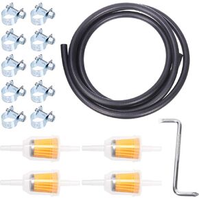 Swpeet 16Pcs 1/4 Inch ID Fuel Line Set, 2 Meter-6.5 Feet Length Black Fuel Line Hose with 4Pcs Fuel Filters, 10Pcs Worm Gear Hose Clamps and a Z-shape Wrench for Small Engines Tractors Mowing Machine