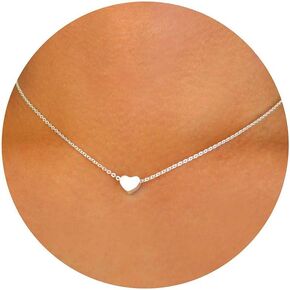 Dainty Gold Necklace for Women Girls Trendy - 14K Gold/Silver Plated Cute Heart Necklace for Women Handmade Heart Choker Necklace Tiny Heart Jewelry Gifts for Women Girls Teen Girls Stuff