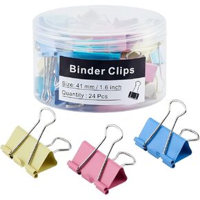 Large & Small Binder Clips - 24 PCS, 1.6 In. Metal Office Supplies, Paper Clamps