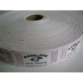 2000 White Good For One Drink Single Roll Consecutively Numbered Raffle Tickets