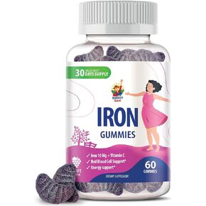 SUNNY SAM Iron Gummies for Kids & Adults - Iron Vitamins with Vitamin C, 10mg per Serving - Iron Chewable Fruit Gummy for Immune Support Red Blood Cell Production