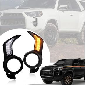 BINQIGOO Full LED Front Fog DRL Replacement OEM Bumper Kit for Toyota 4Runner 2014-2023, Function as Dynamic Sequential Turn Signal Lights，Daytime Running light Kit