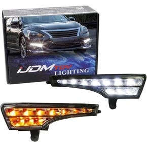 iJDMTOY LED Daytime Running Lights Assembly Compatible With 2013-2015 Nissan Altima Sedan, Exact Fit High Power Assy Powered By (10) Xenon White LED as DRL & (10) Amber Yellow LED as Turn Signals
