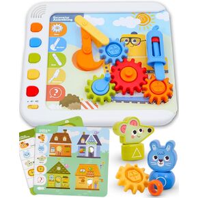 لعبة 3D Busy Board STEM Gears للأطفال من عمر 4 إلى 6 سنوات - لوحة أنشطة تعليمية تعليمية إلكترونية مع بطاقات فلاش ناطقة ومكعبات بناء وحيوانات وموسيقى - تطور المهارات الحركية الدقيقة