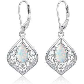 YYB Filigree Leverback Earrings 925 Sterling Silver Teardrop Gemstone Drop Dangle Earrings Jewelry Mother's Day Gifts for Mom Women Girls