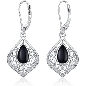 YYB Filigree Leverback Earrings 925 Sterling Silver Teardrop Gemstone Drop Dangle Earrings Jewelry Mother's Day Gifts for Mom Women Girls