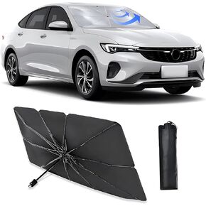 leediga 1 PC Car Front Windshield Sunshade, 55" x 31" Foldable Insulated Sun Protection Umbrella, Keep Vehicle Cool and Interior Anti-Aging Accessories, Universal for Most Cars Trucks (Silver)