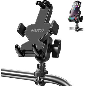 iMESTOU Aluminium Motorcycle Phone Mount U-Bolt Handlebar 1" Ball Stem Cellphone Holder 360 Rotating with Length Width Adjustable Universal for Max.7.2 inch Large Phones Sturdily