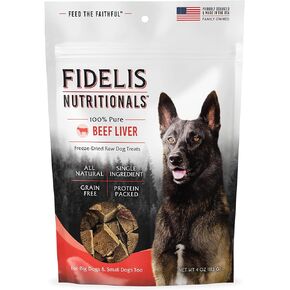 FIDELIS Freeze Dried Dog Treats for Large & Small Dogs - Made with USA Raw Beef Liver, Single Ingredient, Grain-Free, Gluten-Free (4 oz)