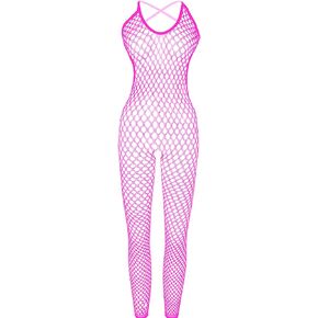 WINROLA Women's Mesh Lingerie Hot Pink Fishnet Babydoll Mini Dress Free Size Bodysuit See Through Shirts