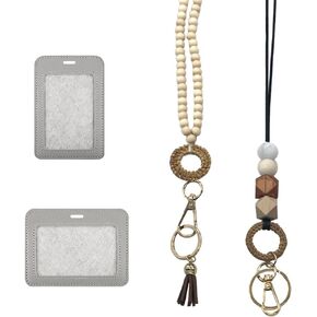 2PCS Beaded Teacher Lanyards with 2 ID Badges Holder Cute Beaded Lanyards Necklace for ID Badges and Keys Bohe Bead Lanyard for Teacher Women,Nurses,Office